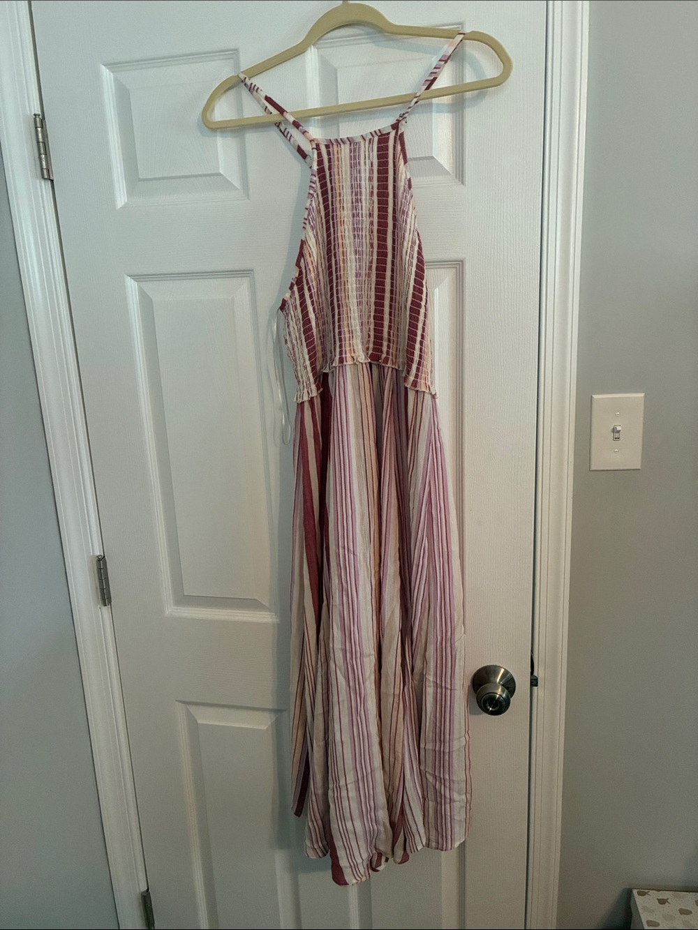 Striped Sleeveless Midi Dress in Shades of Pink/Mauve and Cream
